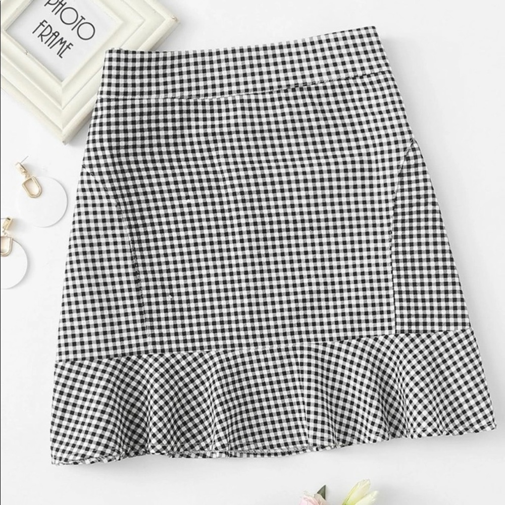 Gingham Ruffle Mini Skirt
